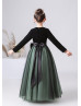 Long Sleeves Black And Green Velvet Tulle Flower Girl Dress